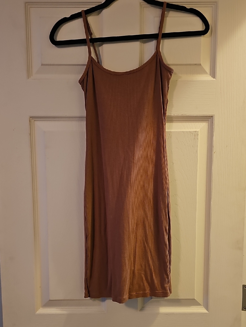 Ribbed Slip Mini Dress in Brown Tan